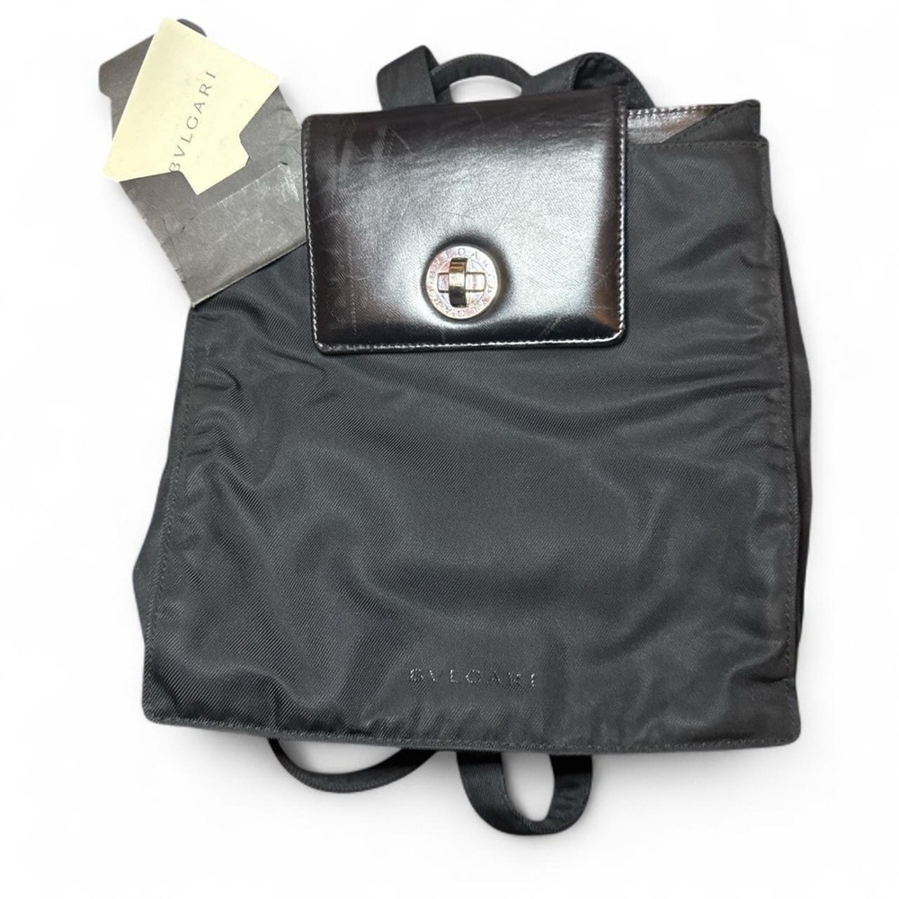BVLGARI VTG 90s RARE Discontinued Black Nylon Leather Backpack [Authentic] — OS